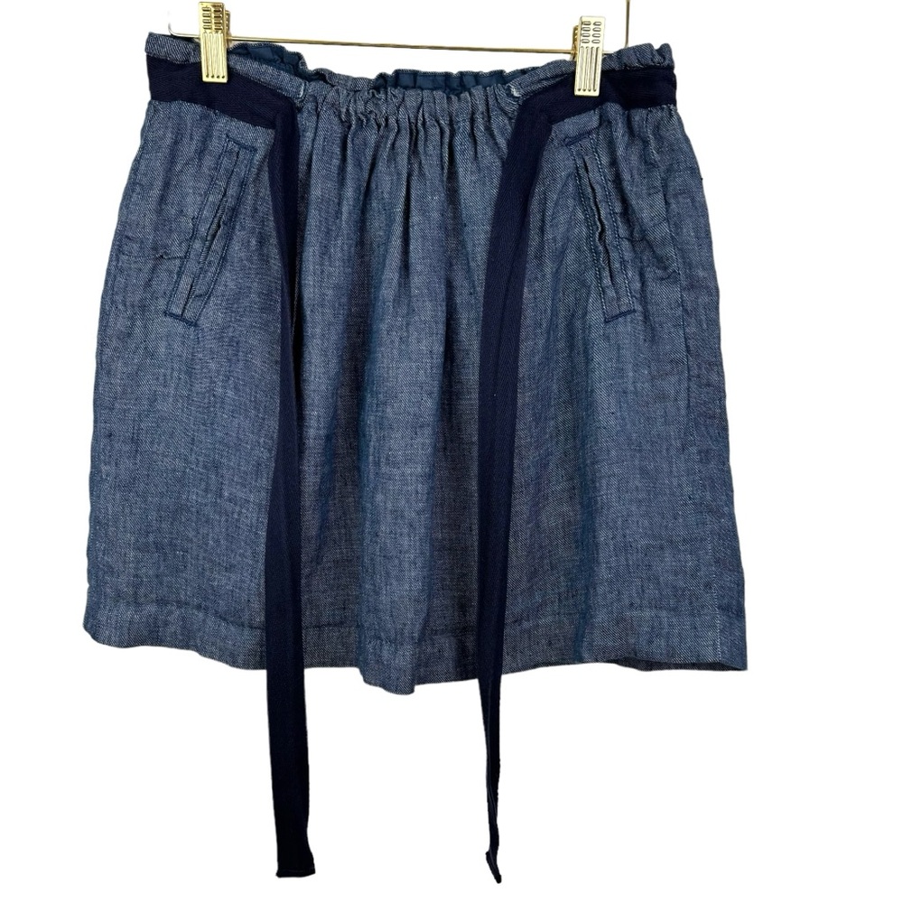 Fossil Chambray Skirt Small Tie Front Elastic Waist Chino Style Pockets
